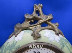 Hector Guimard designed green ceramic gilt metal vintage Art Nouveau wall clock