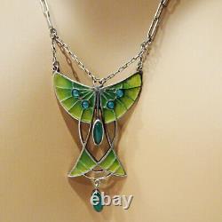 Heinrich Levinger Jugendstil Art Nouveau Necklace Silver Plique Enamel Gems6934