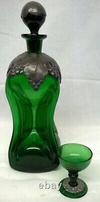 Holmegaard Art Nouveau Style Green Kluk Kluk Decanter & Matching Schapps Glass