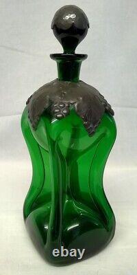 Holmegaard Art Nouveau Style Green Kluk Kluk Decanter & Matching Schapps Glass