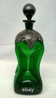 Holmegaard Art Nouveau Style Green Kluk Kluk Decanter & Matching Schapps Glass