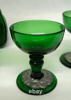 Holmegaard Art Nouveau Style Green Kluk Kluk Decanter & Matching Schapps Glass