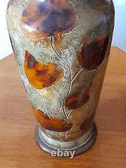 Huge Antique DOULTON LAMBETH STONEWARE Autumn Leaves Art Pottery Vase