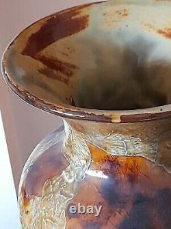 Huge Antique DOULTON LAMBETH STONEWARE Autumn Leaves Art Pottery Vase