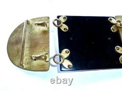 Huge Antique French Art Deco Nouveau Poured Jade Green Glass Black Enamel Buckle