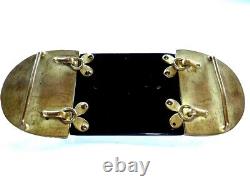 Huge Antique French Art Deco Nouveau Poured Jade Green Glass Black Enamel Buckle