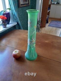 Huge Art Nouveau Bohemian green satin vase