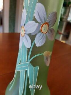 Huge Art Nouveau Bohemian green satin vase