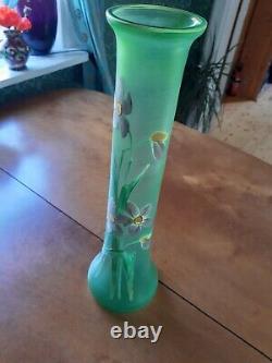 Huge Art Nouveau Bohemian green satin vase