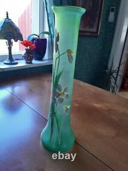 Huge Art Nouveau Bohemian green satin vase