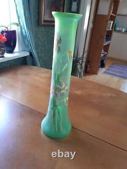 Huge Art Nouveau Bohemian green satin vase