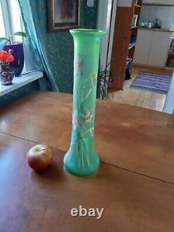 Huge Art Nouveau Bohemian green satin vase