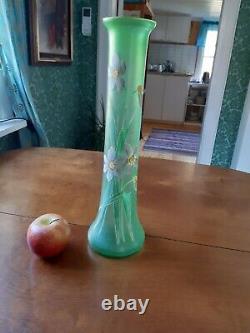 Huge Art Nouveau Bohemian green satin vase