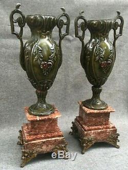 Huge antique pair of french Art Nouveau vases regule marble 19th century flowers