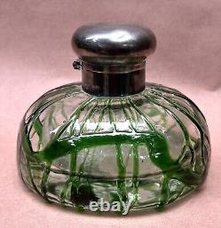 Hukin And Heath Green Art Glass Bottle Inkwell Sterling Art Nouveau