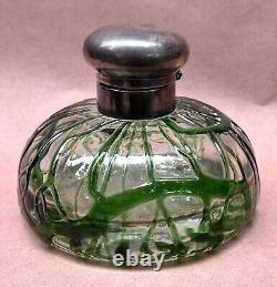 Hukin And Heath Green Art Glass Bottle Inkwell Sterling Art Nouveau