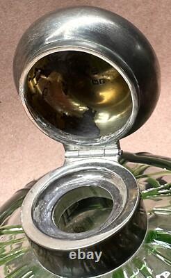 Hukin And Heath Green Art Glass Bottle Inkwell Sterling Art Nouveau