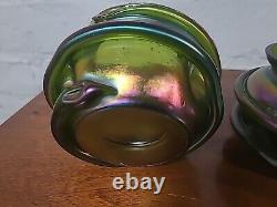 IRIDESCENT GREEN PURPLE ART GLASS SNAKE, Pair ART Nouveau Style