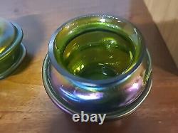 IRIDESCENT GREEN PURPLE ART GLASS SNAKE, Pair ART Nouveau Style