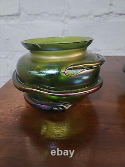 IRIDESCENT GREEN PURPLE ART GLASS SNAKE, Pair ART Nouveau Style