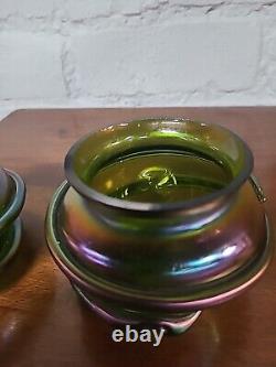 IRIDESCENT GREEN PURPLE ART GLASS SNAKE, Pair ART Nouveau Style