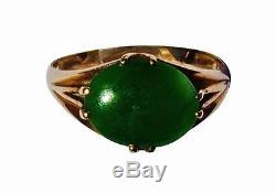 Imperial Green Vintage 10K Rose Gold Natural Jade Ring A Grade Art deco