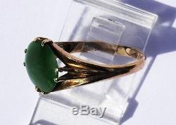 Imperial Green Vintage 10K Rose Gold Natural Jade Ring A Grade Art deco