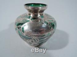 International La Pierre Vase American Emerald Green Glass & Silver Overlay