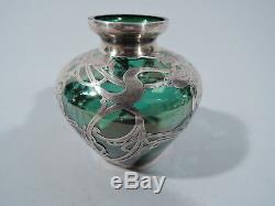 International La Pierre Vase American Emerald Green Glass & Silver Overlay