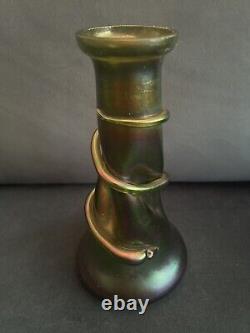 Iridescent Rindskopf Green/purple Art Glass Snake Vase 9 Tall Art Nouveau