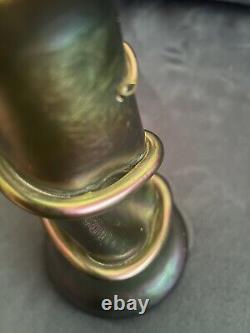 Iridescent Rindskopf Green/purple Art Glass Snake Vase 9 Tall Art Nouveau