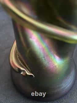 Iridescent Rindskopf Green/purple Art Glass Snake Vase 9 Tall Art Nouveau