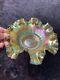 Iridescent Glass Fluted Bowl Art Nouveau Obscured Signature 7 Inch