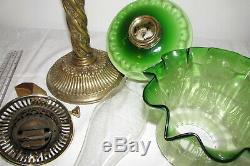 Irish Shamrock decorated victorian green Art Nouveau glass oil lamp etched shade