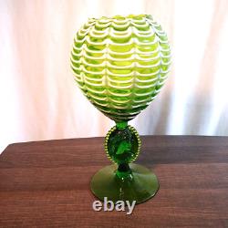 Italian Empoli Draped Green Art Glass Vase Compote Art Nouveau Style with Cameo