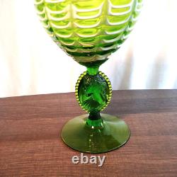Italian Empoli Draped Green Art Glass Vase Compote Art Nouveau Style with Cameo