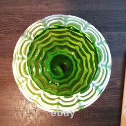 Italian Empoli Draped Green Art Glass Vase Compote Art Nouveau Style with Cameo