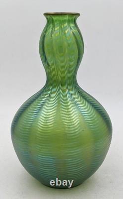 JOHANN LOETZ ART NOUVEAU PHÄNOMEN IRIDESCENT GREEN GLASS BOTTLE VASE c1900