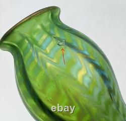 JOHANN LOETZ ART NOUVEAU PHÄNOMEN IRIDESCENT GREEN GLASS BOTTLE VASE c1900