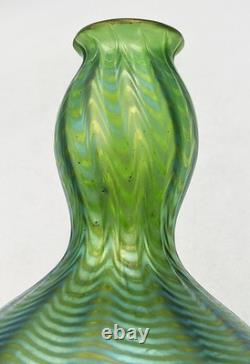 JOHANN LOETZ ART NOUVEAU PHÄNOMEN IRIDESCENT GREEN GLASS BOTTLE VASE c1900