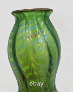 JOHANN LOETZ ART NOUVEAU PHÄNOMEN IRIDESCENT GREEN GLASS BOTTLE VASE c1900