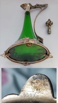 JUGENDSTIL / ART NOUVEAU WMF GREEN CRYSTAL LIQUEUR JUG withSILVER PLATE MOUNT
