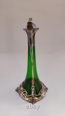 JUGENDSTIL / ART NOUVEAU WMF GREEN CRYSTAL LIQUEUR JUG withSILVER PLATE MOUNT