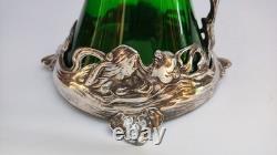 JUGENDSTIL / ART NOUVEAU WMF GREEN CRYSTAL LIQUEUR JUG withSILVER PLATE MOUNT