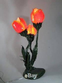 J. C. Piazza Tulips 1901 Art Nouveau table lamp, Gallé inspired