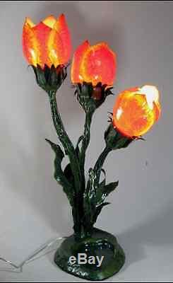 J. C. Piazza Tulips 1901 Art Nouveau table lamp, Gallé inspired