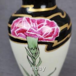 Jaeger Porcelain JC & Co Antique Art Nouveau Ceramic Rose 8 Vase Black Gold