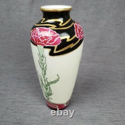 Jaeger Porcelain JC & Co Antique Art Nouveau Ceramic Rose 8 Vase Black Gold
