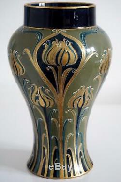 James Macintyre William Moorcroft Vase Green & Gold Florian Design c. 1903