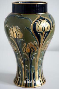 James Macintyre William Moorcroft Vase Green & Gold Florian Design c. 1903